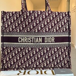 Dior Oblique Canvas Book Tote Bag- Burgundy- Large- MSRP $3,500